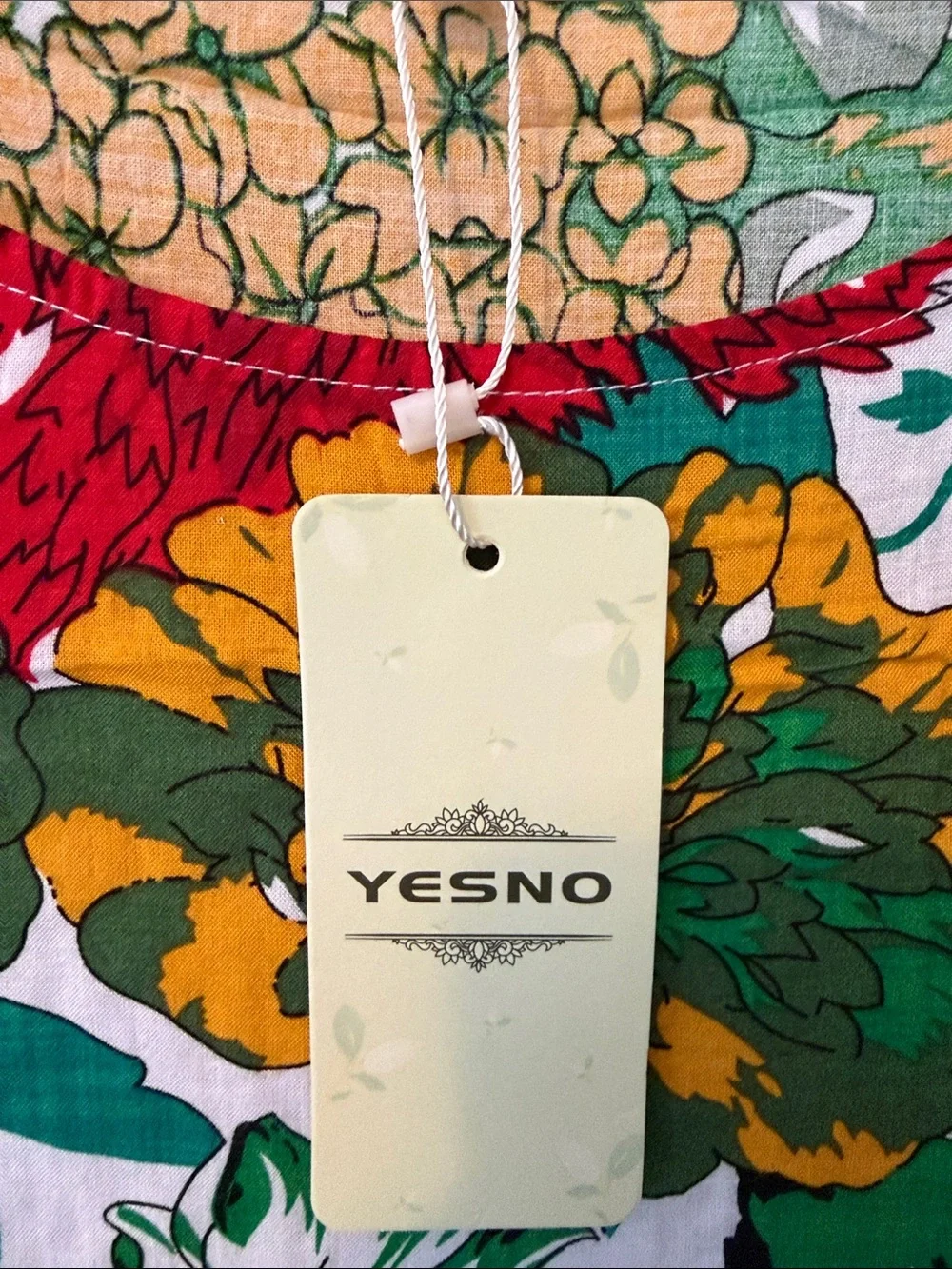 YESNO Floral Short-Sleeve Peasant Top in Green/Red/Yellow NWT XL